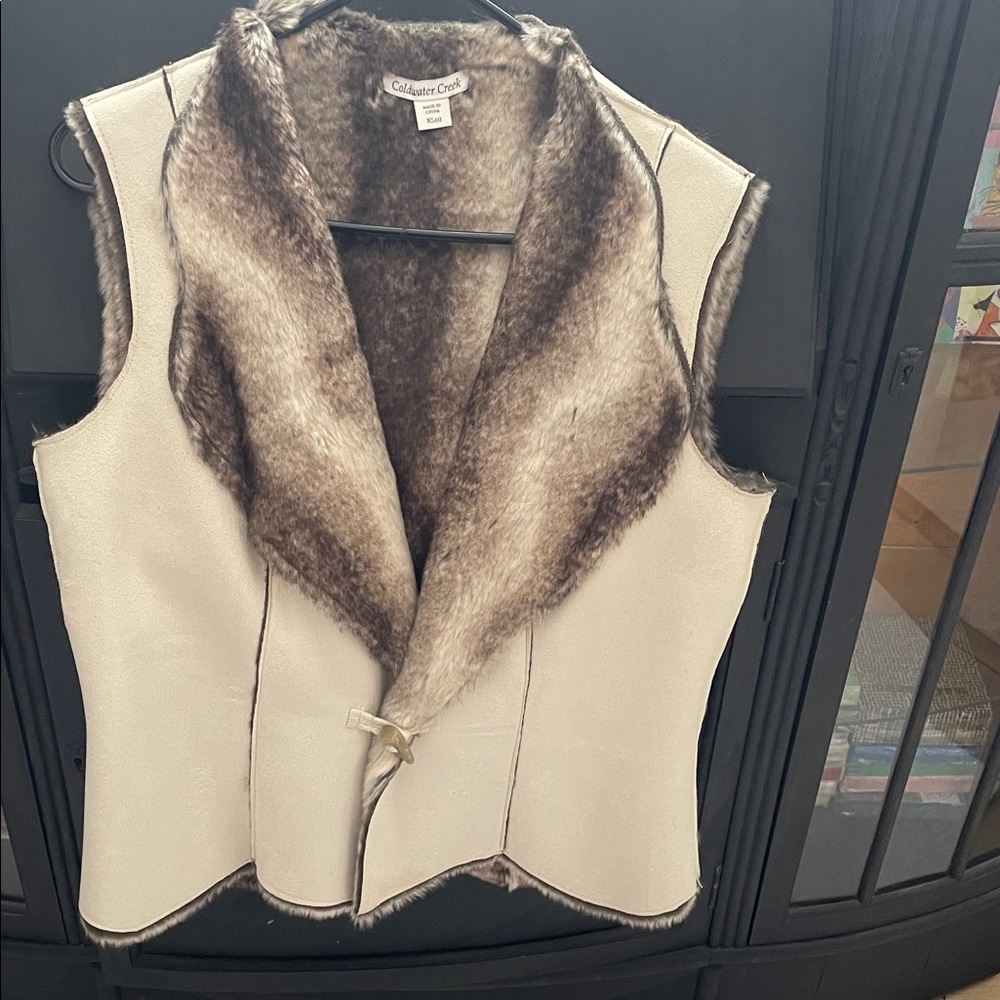 Coldwater Creek Ivory and Chocolate Faux Fur Vest